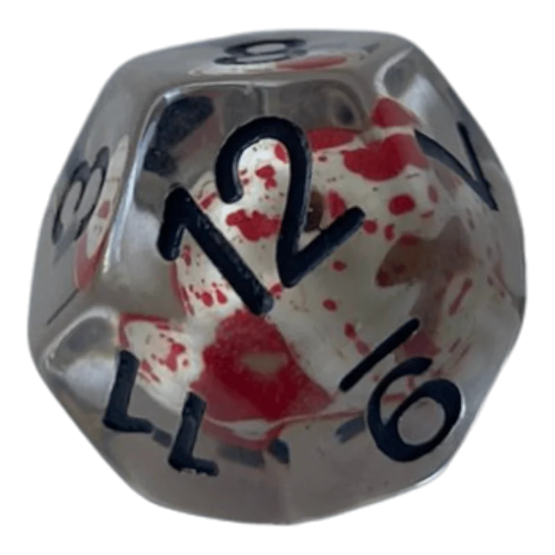 Transparente Würfel mit Totenkopf - Bluttropfen W12