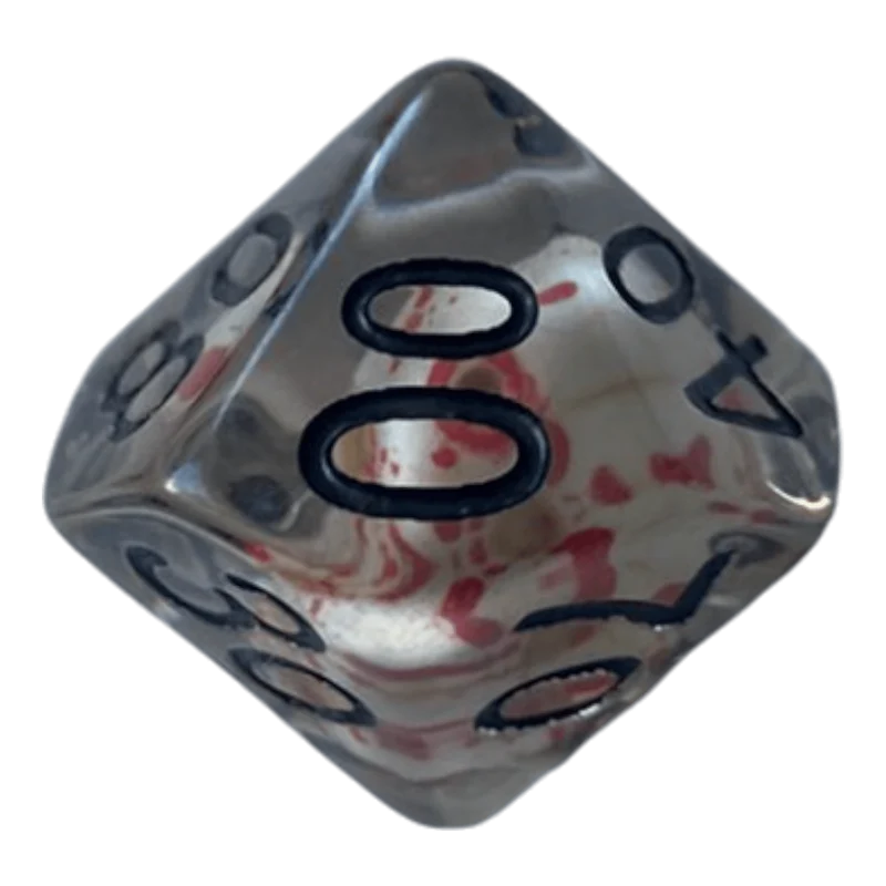 Transparente Würfel mit Totenkopf - Bluttropfen W10-0