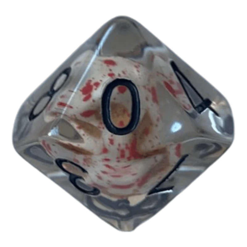 Transparente Würfel mit Totenkopf - Bluttropfen W10
