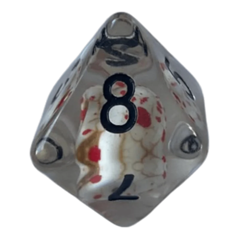 Transparente Würfel mit Totenkopf - Bluttropfen W8