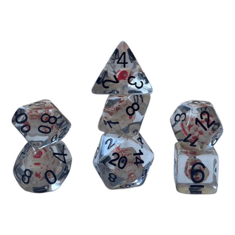 Transparente Würfel mit Totenkopf - Bluttropfen Set