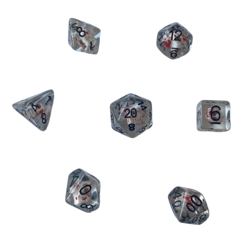 Transparente Würfel mit Totenkopf - Bluttropfen Set