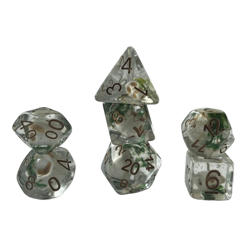 Transparente Würfel mit Totenkopf - grün Set