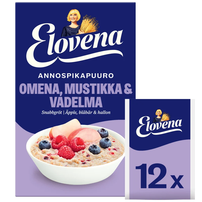 Elovena 420g omena, mustikka & vadelma annospikapuuro