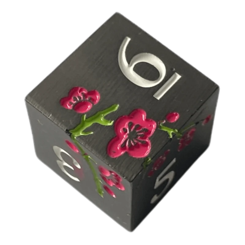 Schwarze Metallwürfel mit pinken Magnolien Blüten W6