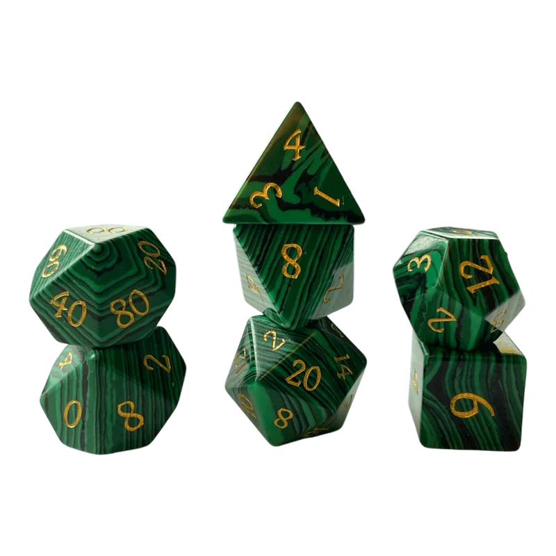 Malachit Edelsteinwürfel Grün/Schwarz Set
