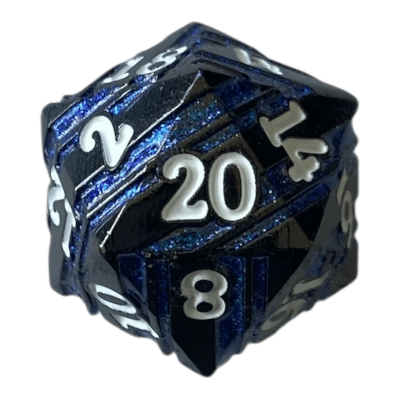 Schwarzer Nickel mit blauen Streifen Metallwürfel W20