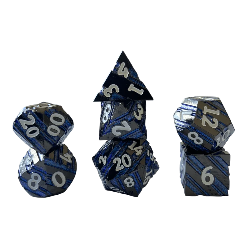 Schwarzer Nickel mit blauen Streifen Metallwürfel Set