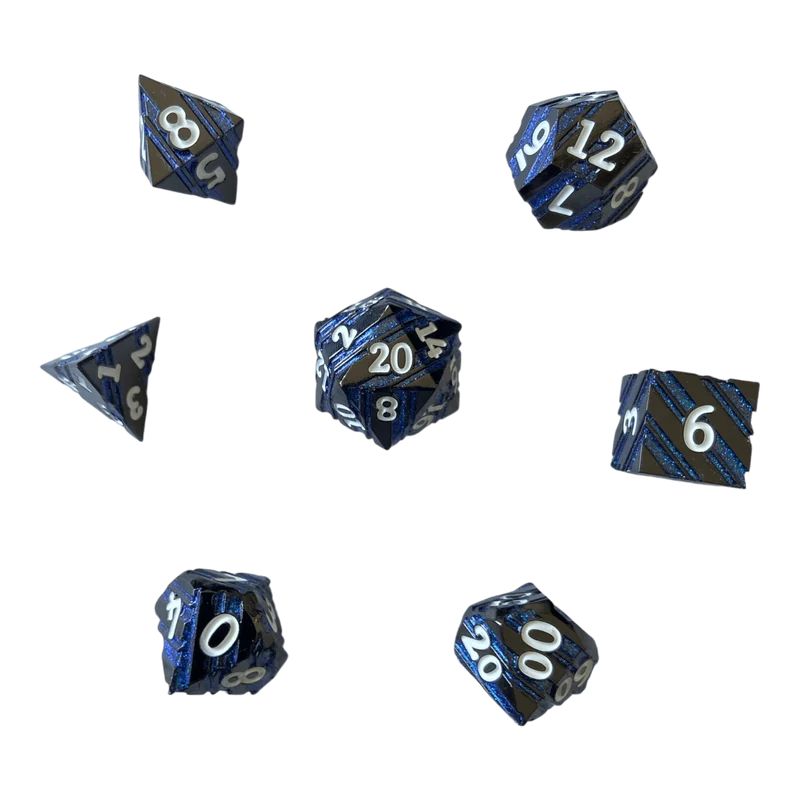 Schwarzer Nickel mit blauen Streifen Metallwürfel Set