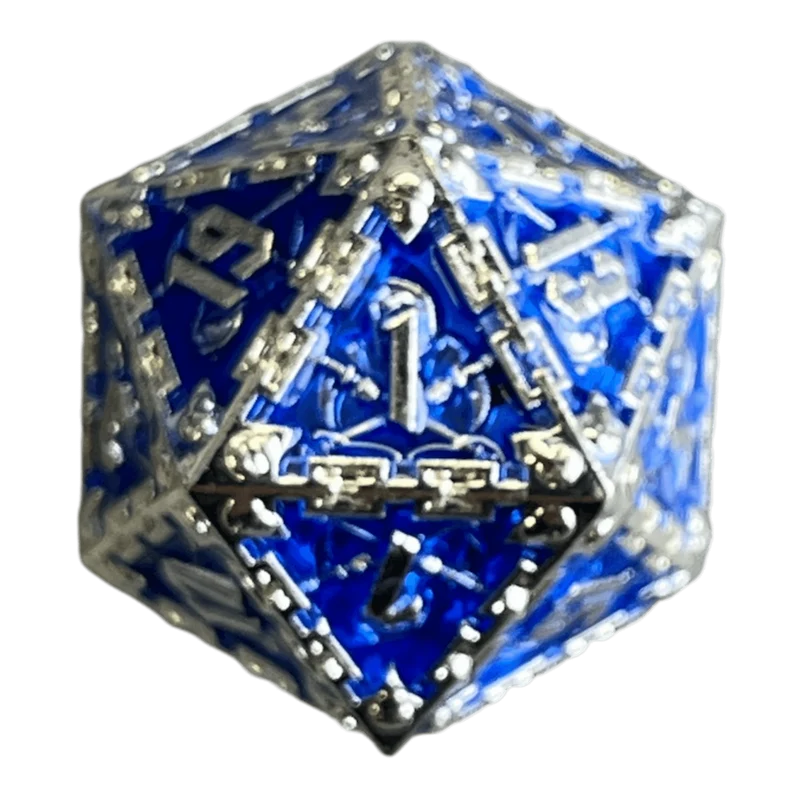Grim Reaper Metallwürfel (silber/blau) W20