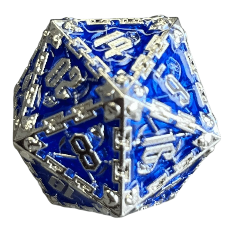Grim Reaper Metallwürfel (silber/blau) W20