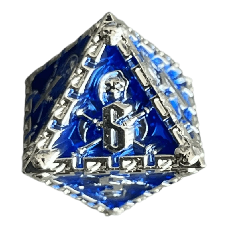 Grim Reaper Metallwürfel (silber/blau) W8