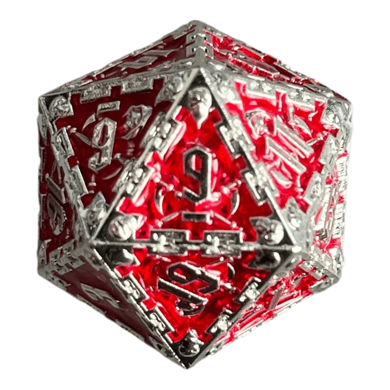 Grim Reaper Metallwürfel (silber/rot) W20