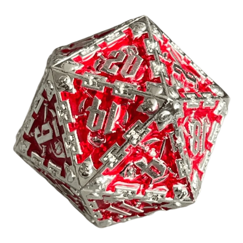 Grim Reaper Metallwürfel (silber/rot) W20