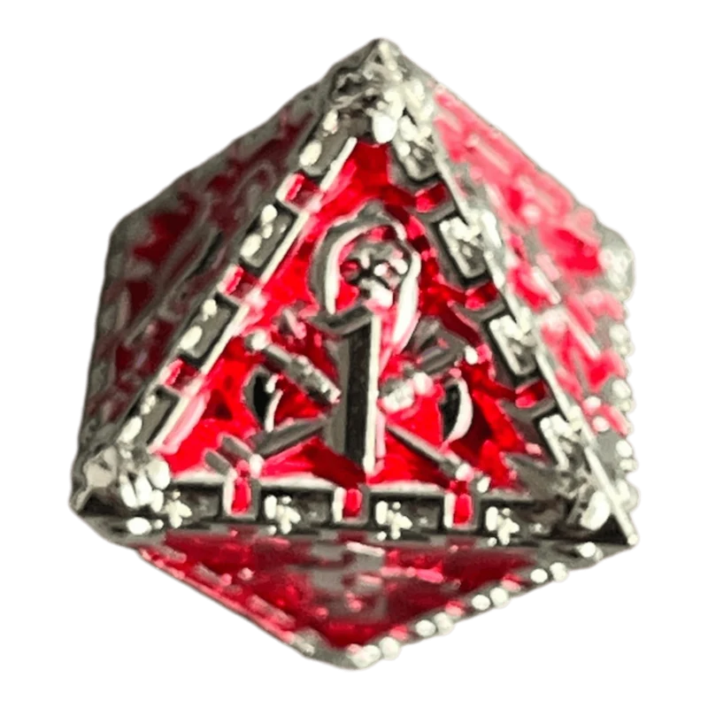 Grim Reaper Metallwürfel (silber/rot) W8