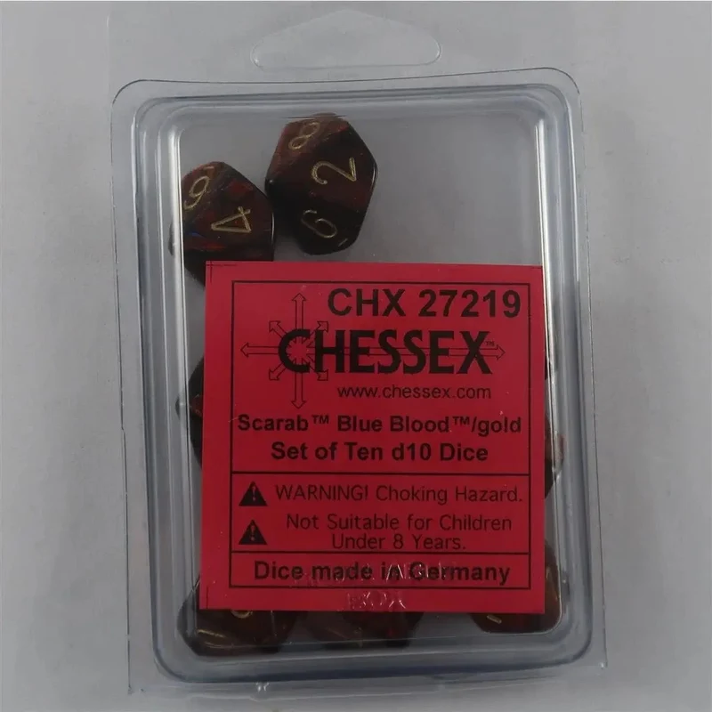 Chessex Scarab Blue-Blood/Gold 10 x W10 Set