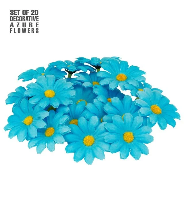 Set mit 20 dekorativen hellblauen Blumen