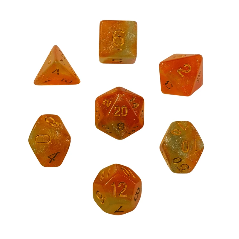 Shimmer Dice - Orange-yellow 7er Set