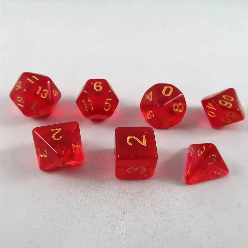 Würfel Stube transparent rot/gold Set