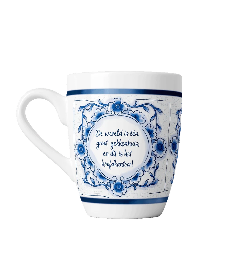 „Irrenhaus“-Tasse in Delfter Blau