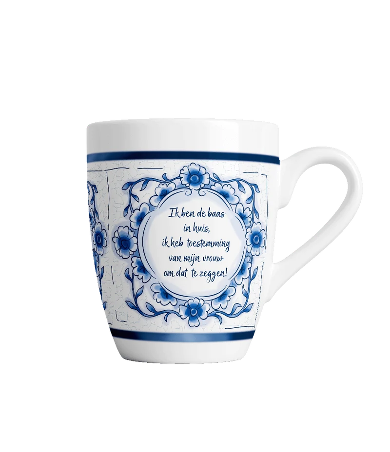 „Baas In Huis“-Tasse, Delfter Blau