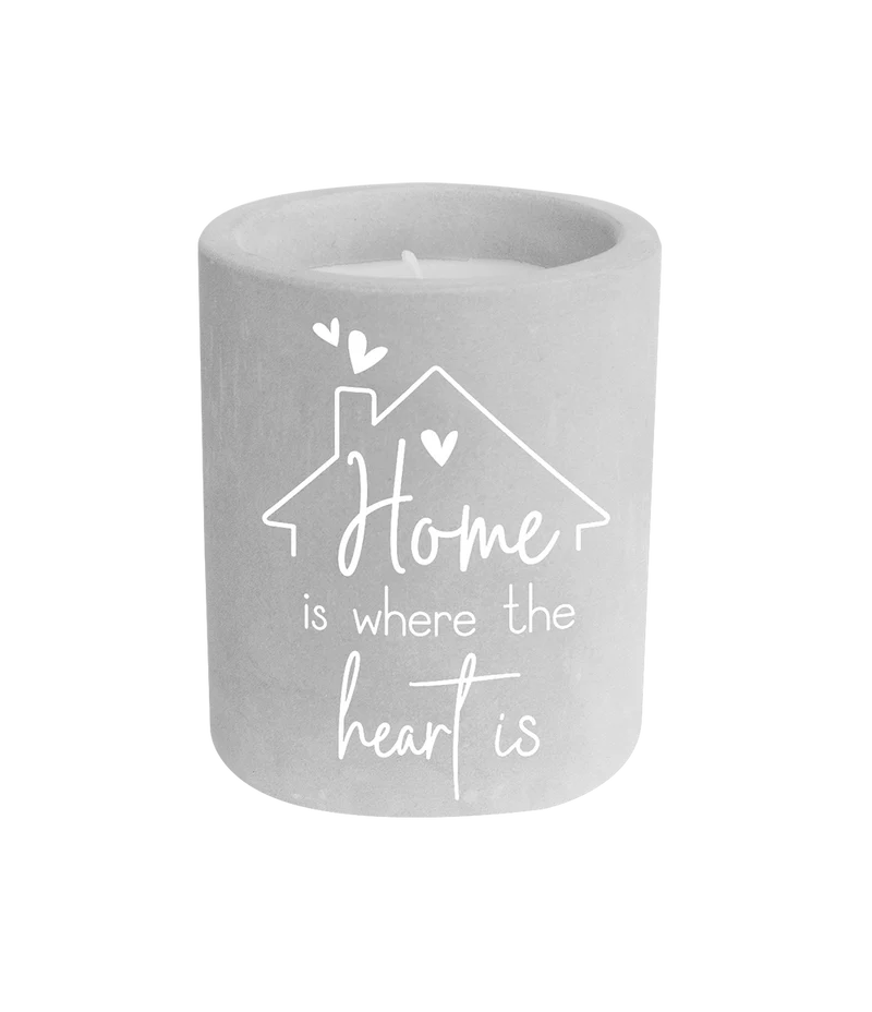 Graue Zementkerze Home Is Where The Heart Is 8cm