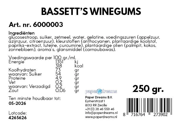 Winegums Candy Bassett's 250gr