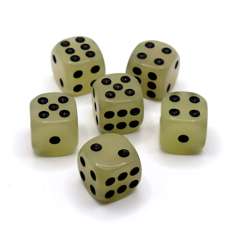D6 Würfelset: Glow in the dark