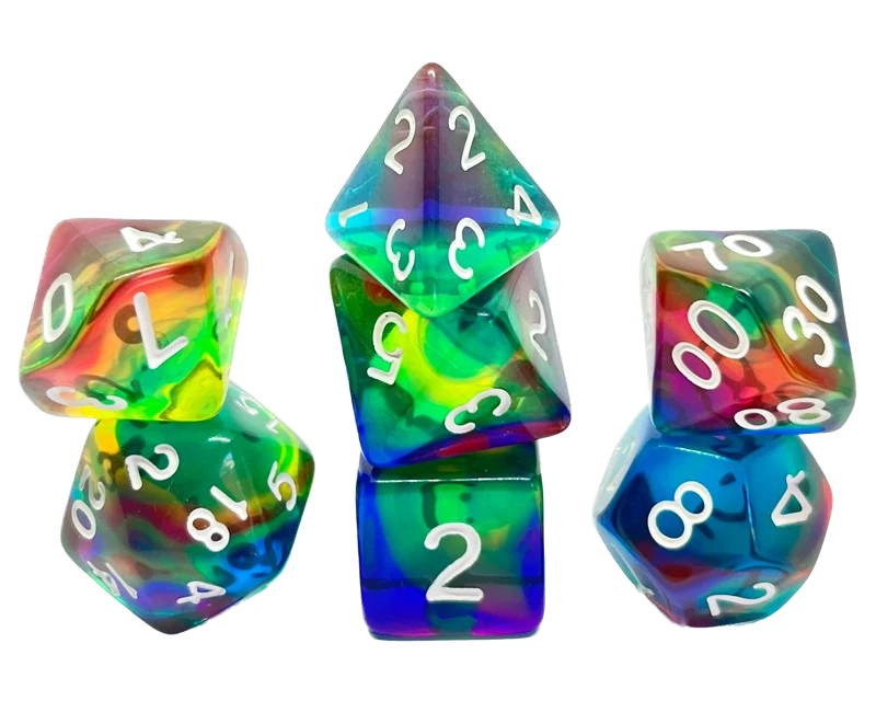 7-teiliges RPG Würfelset Transparent: Rainbow Storm