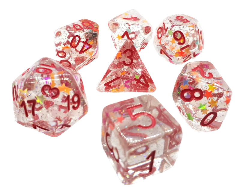 7-teiliges RPG Würfelset Confetti: Stars Pink