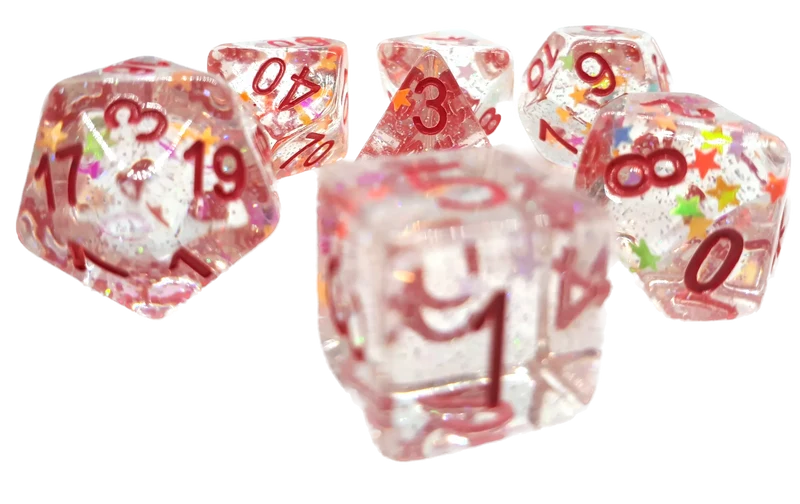 7-teiliges RPG Würfelset Confetti: Stars Pink