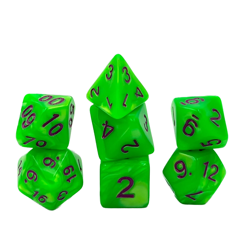7-teiliges RPG Würfelset Pearl: Green/Purple