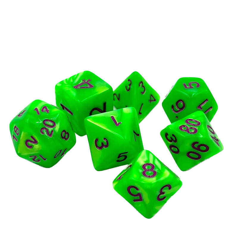 7-teiliges RPG Würfelset Pearl: Green/Purple