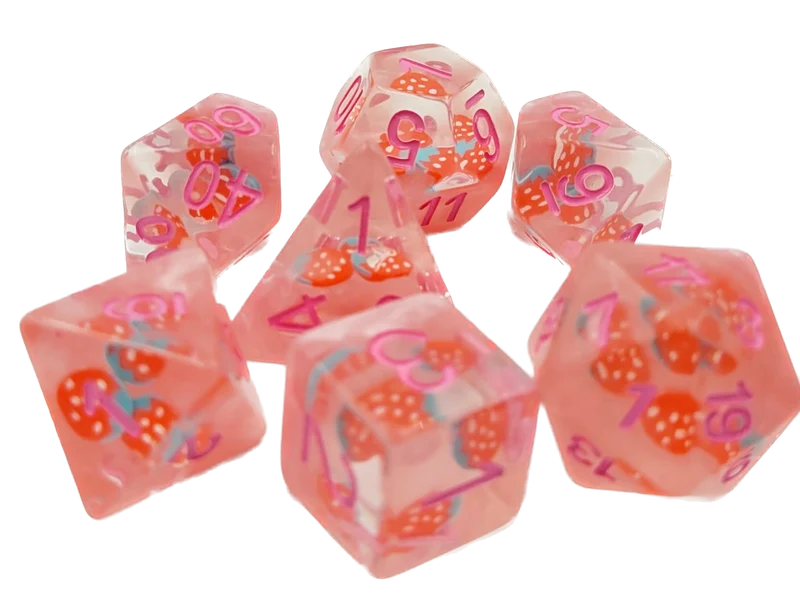 7-teiliges RPG Würfelset Transparent: Strawberry