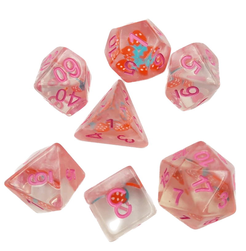 7-teiliges RPG Würfelset Transparent: Strawberry