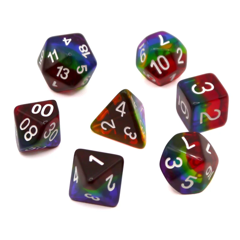 7-teiliges RPG Würfelset Transparent: Rainbow