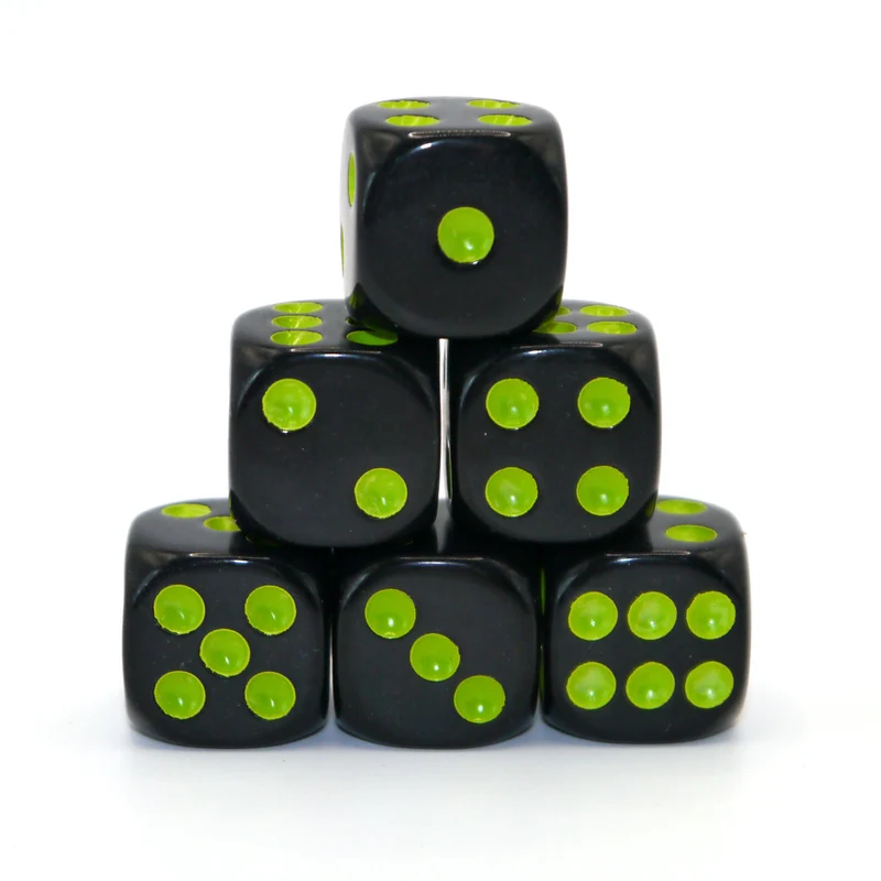D6 Würfelset Opaque: Black/Neon Green