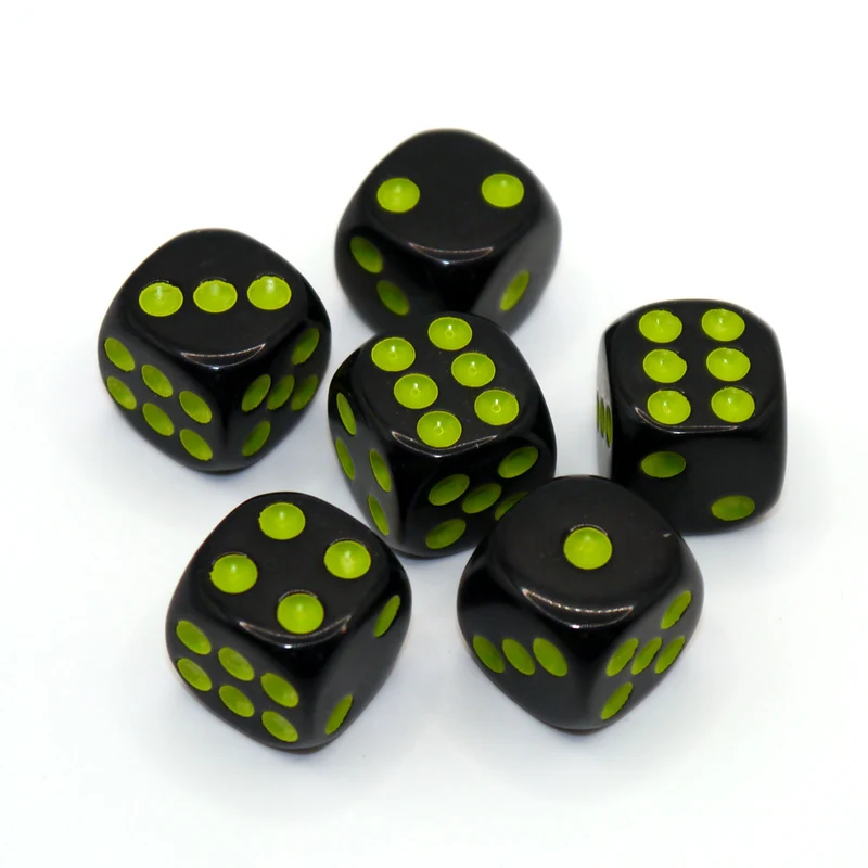 D6 Würfelset Opaque: Black/Neon Green