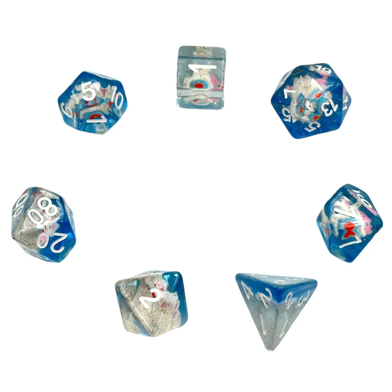 7-teiliges RPG Würfelset Transparent: Blue Unicorn