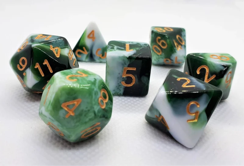 7-teiliges RPG Würfelset Mehrfarbig: Racing Green/White