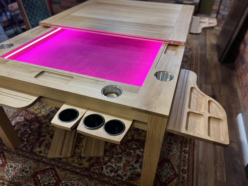Sojourn – Custom Solid Oak Board Game Table with Magnetic Accessories Rail