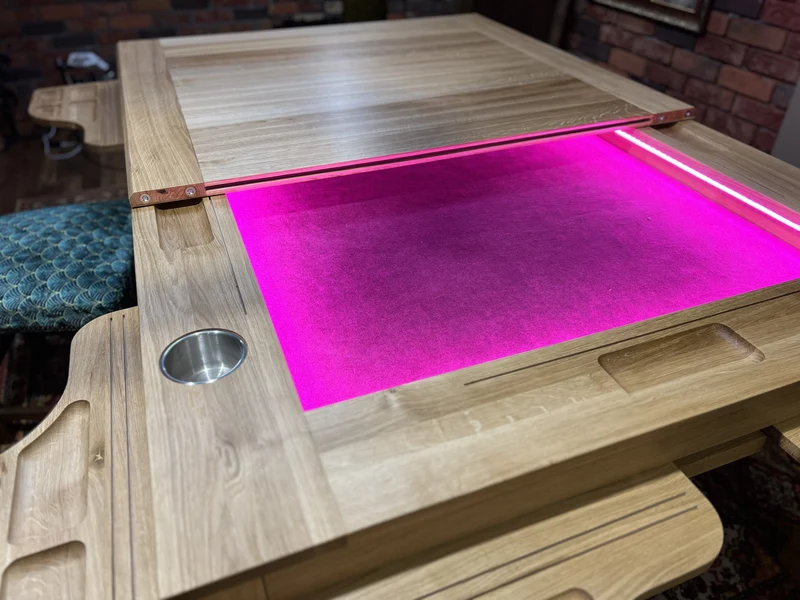 Sojourn – Custom Solid Oak Board Game Table with Magnetic Accessories Rail