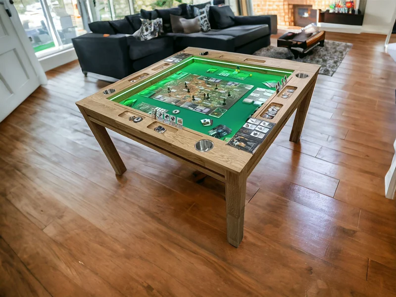 Sojourn – Custom Solid Oak Board Game Table with Magnetic Accessories Rail