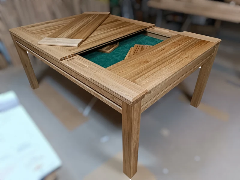 Sojourn – Custom Solid Oak Board Game Table with Magnetic Accessories Rail