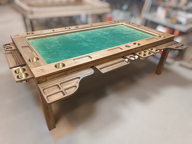 Sojourn – Custom Solid Oak Board Game Table with Magnetic Accessories Rail
