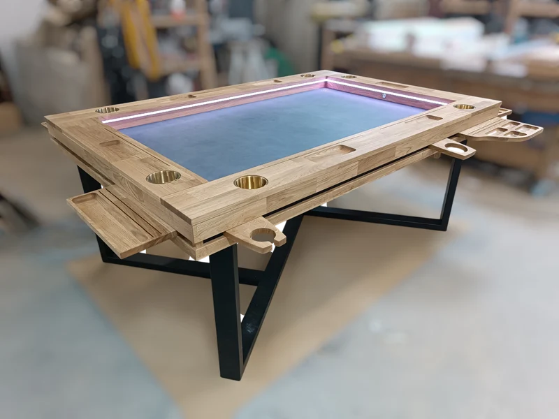Sojourn – Custom Solid Oak Board Game Table with Magnetic Accessories Rail