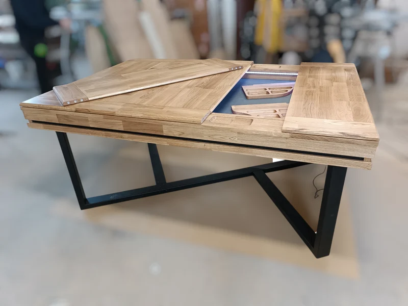 Sojourn – Custom Solid Oak Board Game Table with Magnetic Accessories Rail