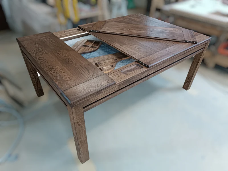 Sojourn – Custom Solid Oak Board Game Table with Magnetic Accessories Rail
