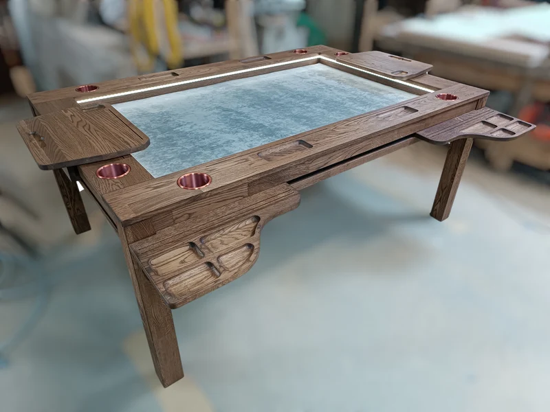 Sojourn – Custom Solid Oak Board Game Table with Magnetic Accessories Rail