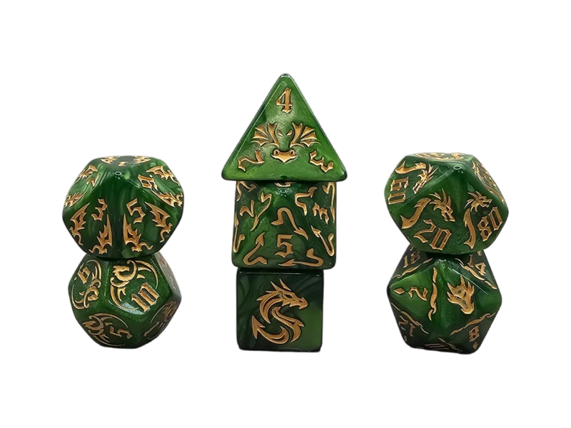 7-teiliges RPG Würfelset Mehrfarbig: Dragon Green/Gold